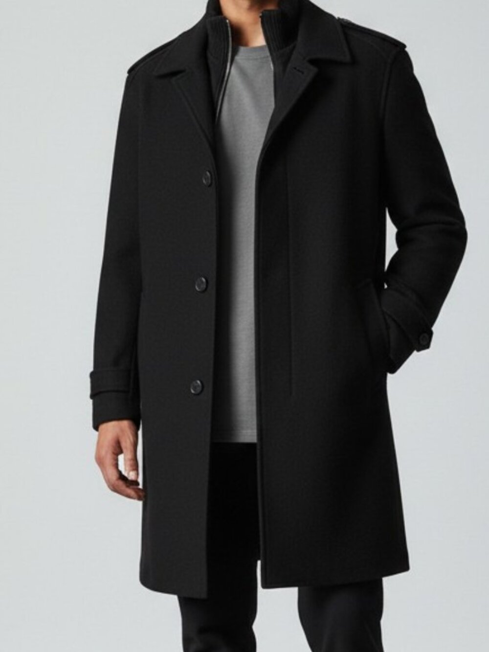 Andrew Marc New York Black Wool Blend Zip & Button Front Ribbed Knit Coat